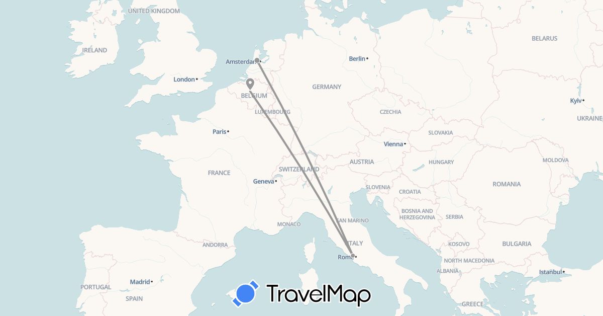 TravelMap itinerary: plane in Belgium, Italy, Netherlands (Europe)